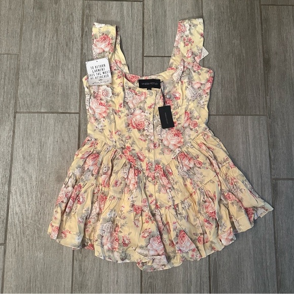 NWT Vanessa Mooney Elisabeth Yellow Floral Romper Mini Dress XL - Picture 2 of 2